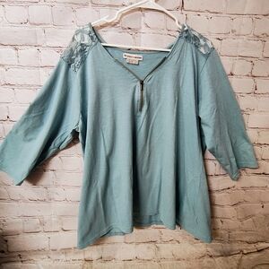 Atlas for Women Zip Lace Shoulder Tunic Boho Top 20-22 Lace Dainty